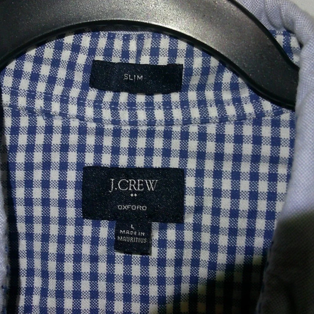 J. Crew Mens‎ Oxford Shirt Long Sleeve Button Down Blue White Gingham L